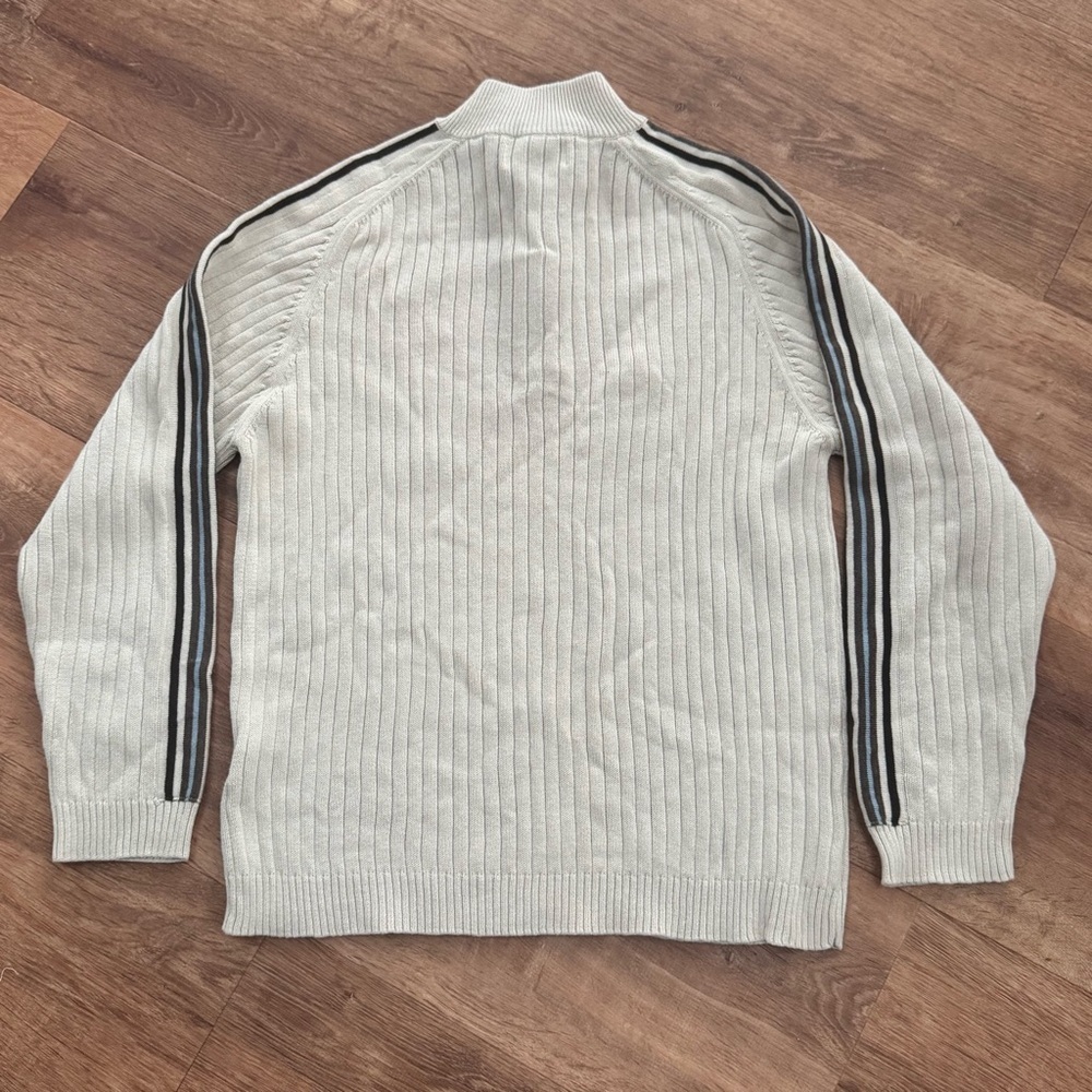 VINTAGE Y2K XG Boy's L Cotton Ribbed Quarter Zip Sweater Striped Sleeve 90’s - Picture 2 of 12